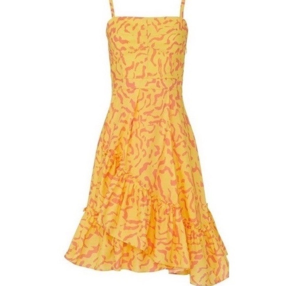 Derek Lam Ruffle Asymmetrical MIDI Dress Womens XS Yellow Euro Summer Feminine